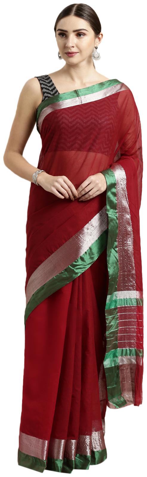

The Chennai Silks Women Cotton Red Regular Saree With Blouse