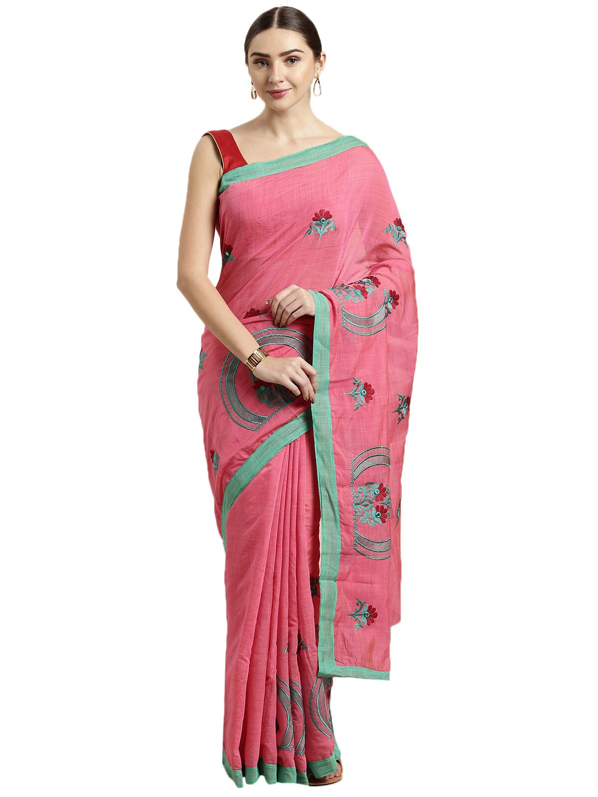 

The Chennai Silks Cotton Blend Pink Embroidered Regular Saree For Women