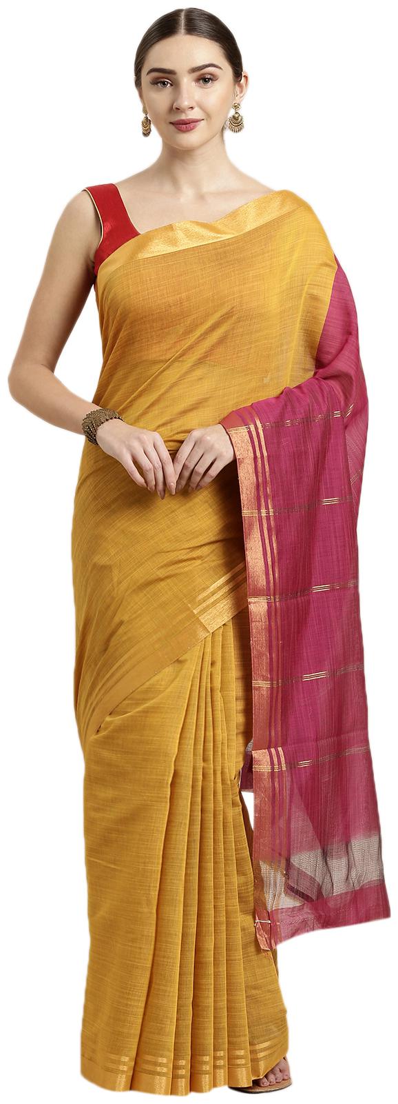 

The Chennai Silks Women Cotton Blend Yellow Regular Saree With Blouse
