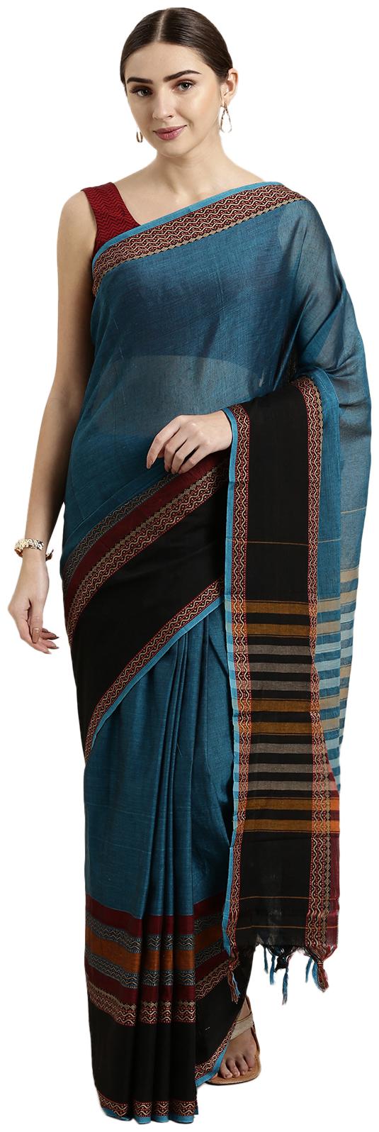 

The Chennai Silks Women Cotton Blend Blue Regular Saree With Blouse