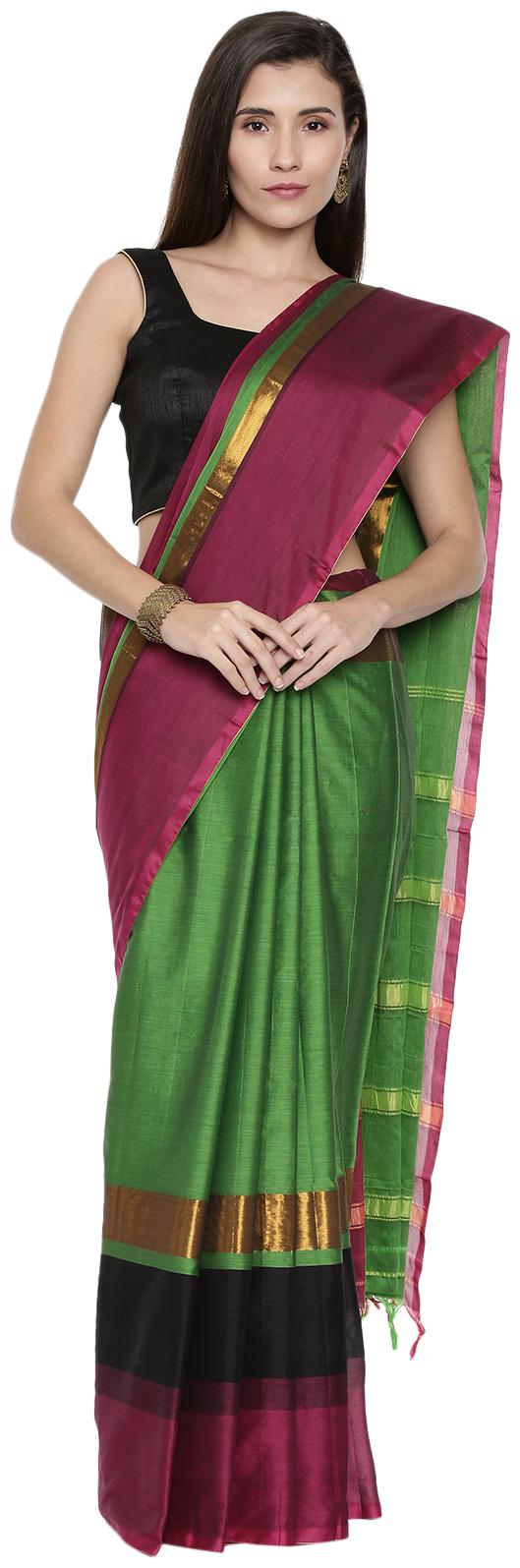 

The Chennai Silks Women Cotton Blend Green Regular Saree With Blouse