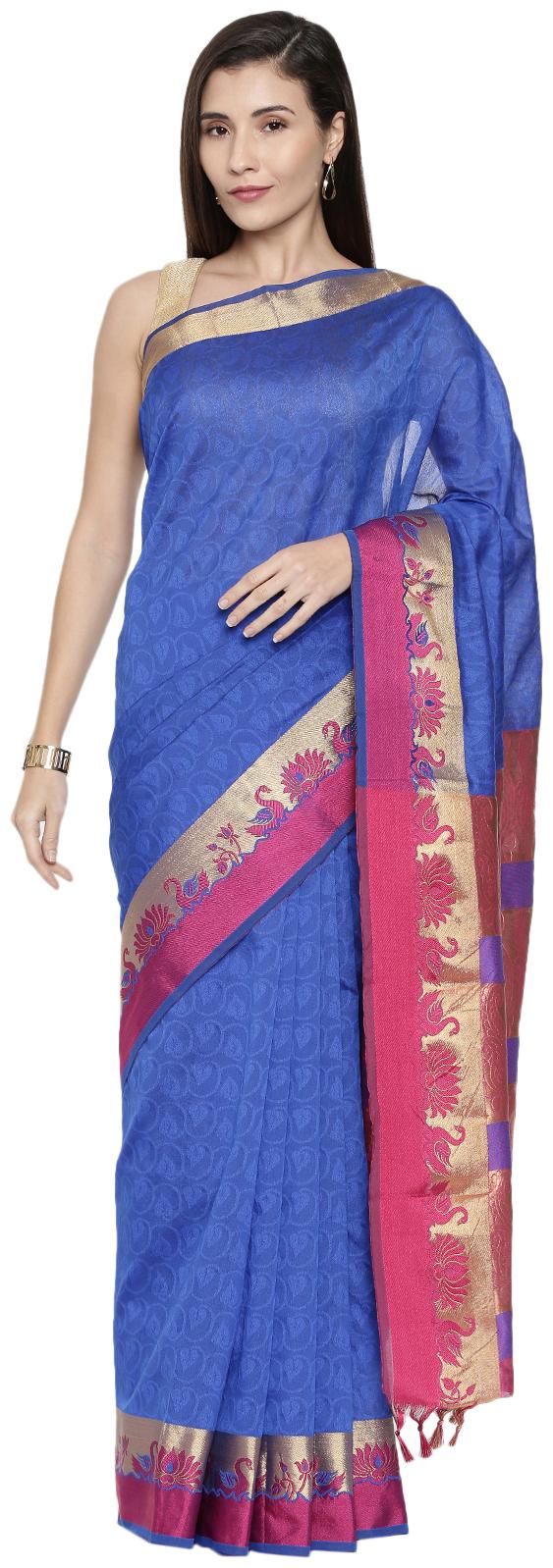 

The Chennai Silks Women Cotton Blue Regular Saree With Blouse
