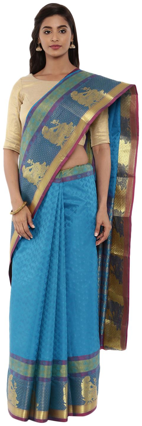 

The Chennai Silks Traditional Kanjivaram Silk Saree Hawaiian Ocean Blue
