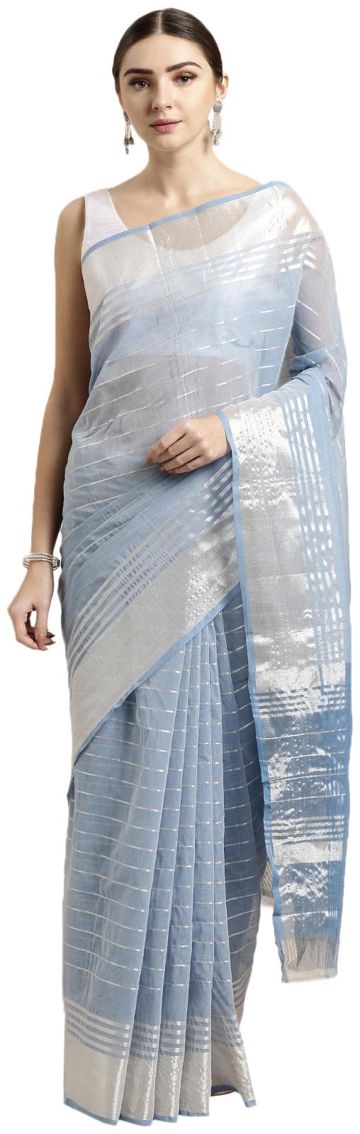 

The Chennai Silks Women Cotton Blue Regular Saree With Blouse