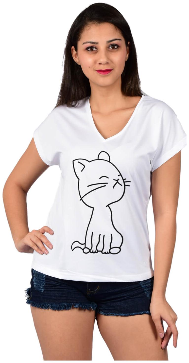 

baluchi Women White Regular fit V neck Cotton T shirt