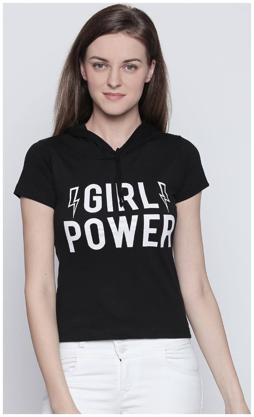 

THE DRY STATE Women Black Slim fit Hooded Cotton T shirt