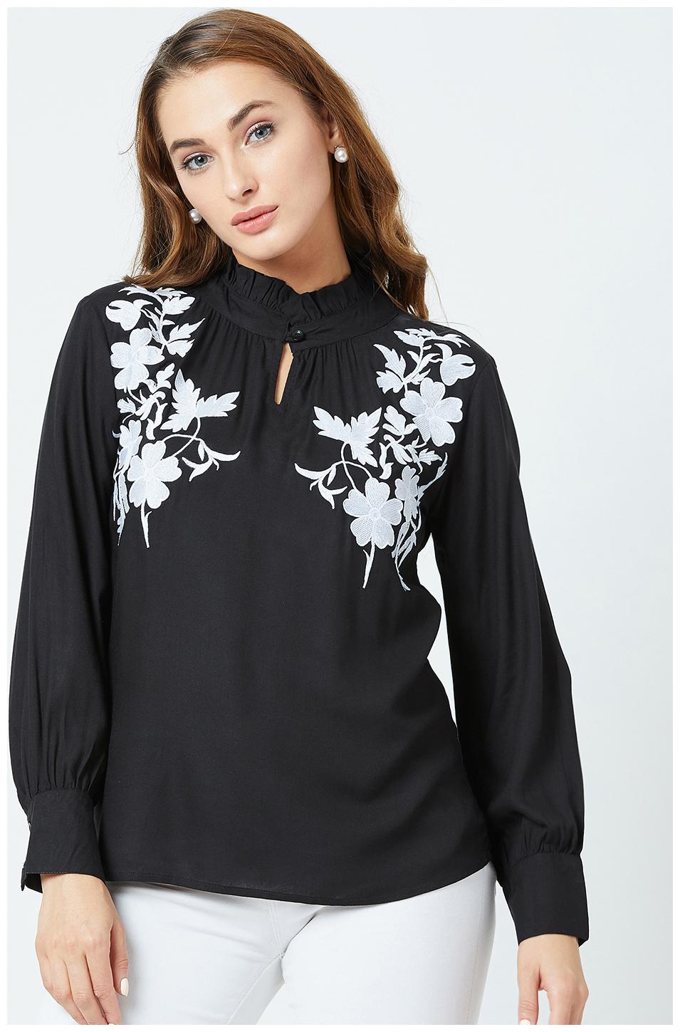 

THE DRY STATE Women Embroidered Regular top - Black