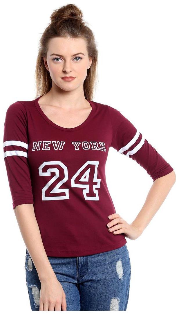 

THE DRY STATE Women Maroon Slim fit Round neck Cotton T shirt