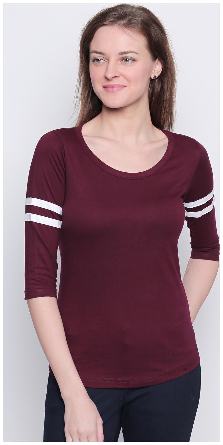 

THE DRY STATE Women Maroon Slim fit Round neck Cotton T shirt