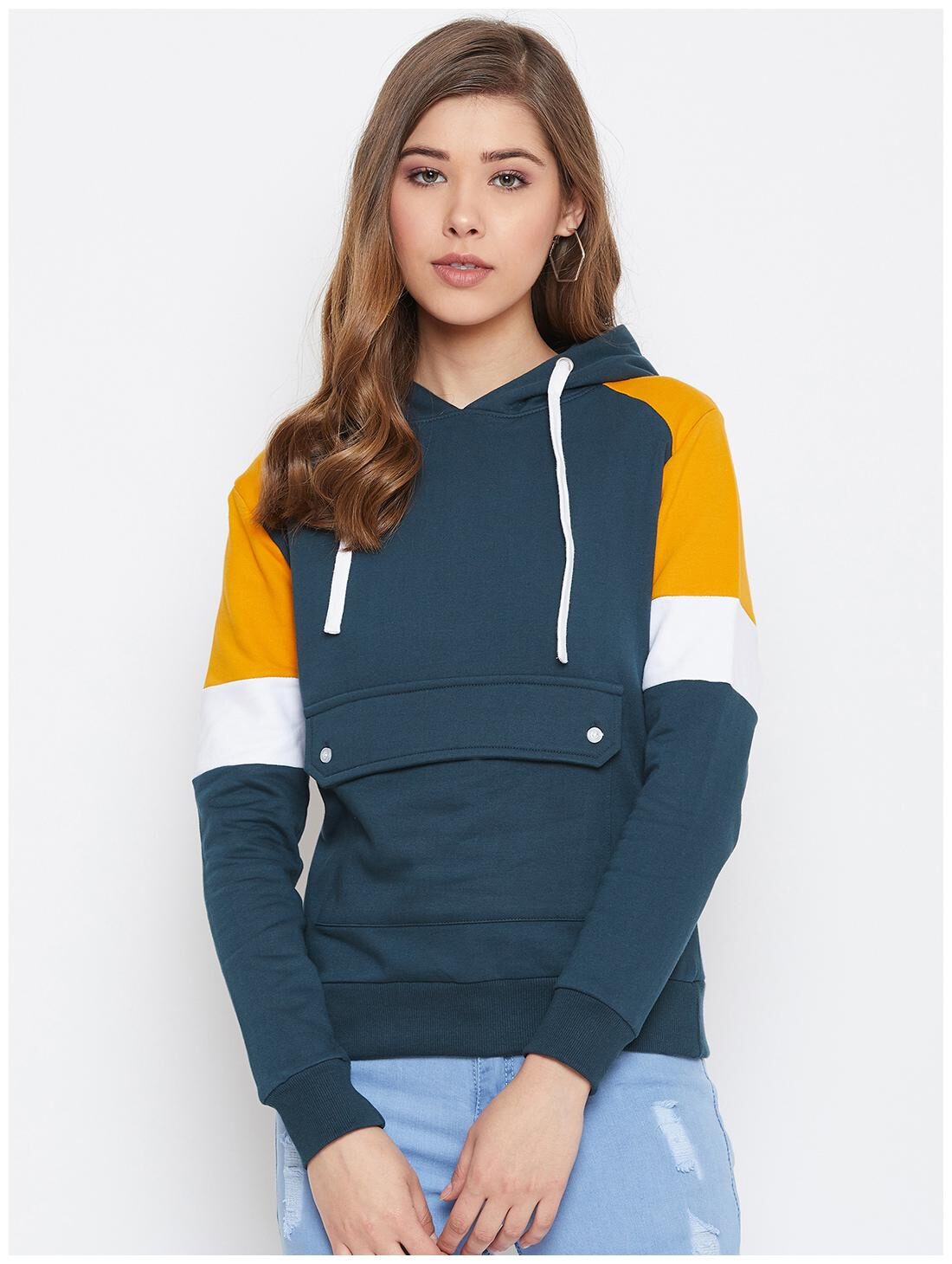 

THE DRY STATE Women Colourblocked Hoodie - Dark Green