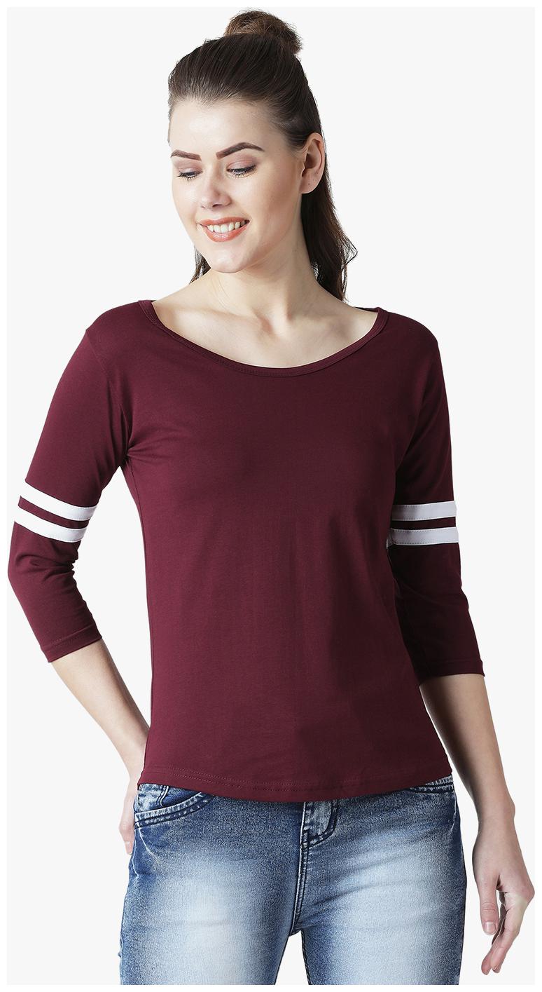 

THE DRY STATE Women Maroon Slim fit Round neck Cotton T shirt