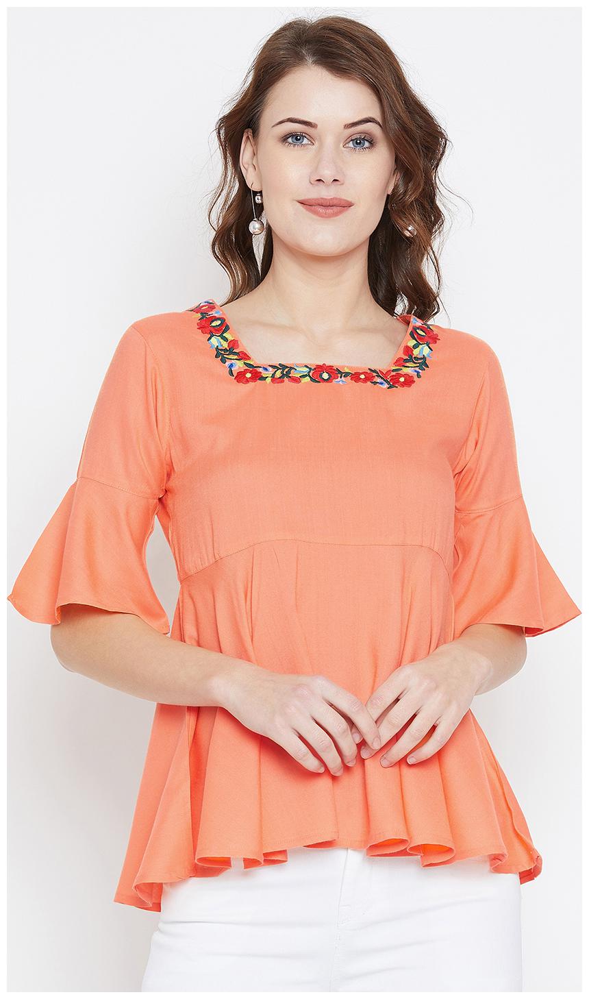 

THE DRY STATE Women Embroidered Regular top - Orange