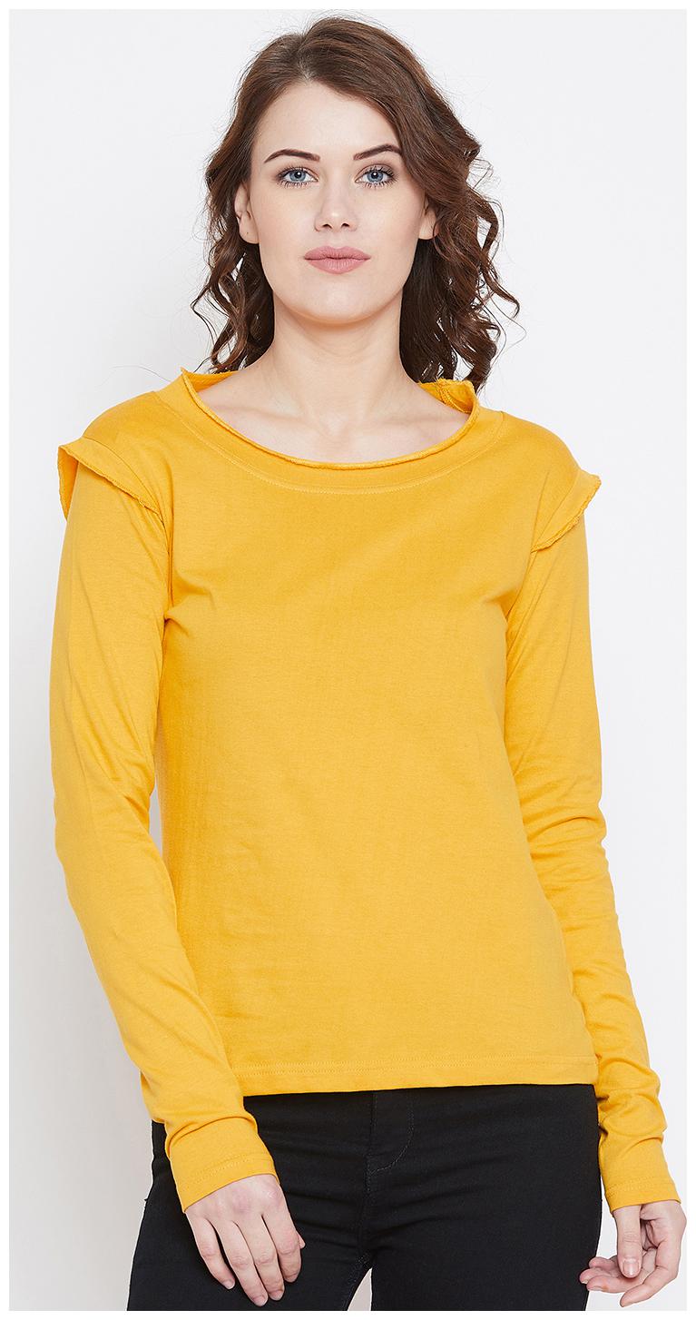 

THE DRY STATE Women Yellow Slim fit Round neck Cotton T shirt