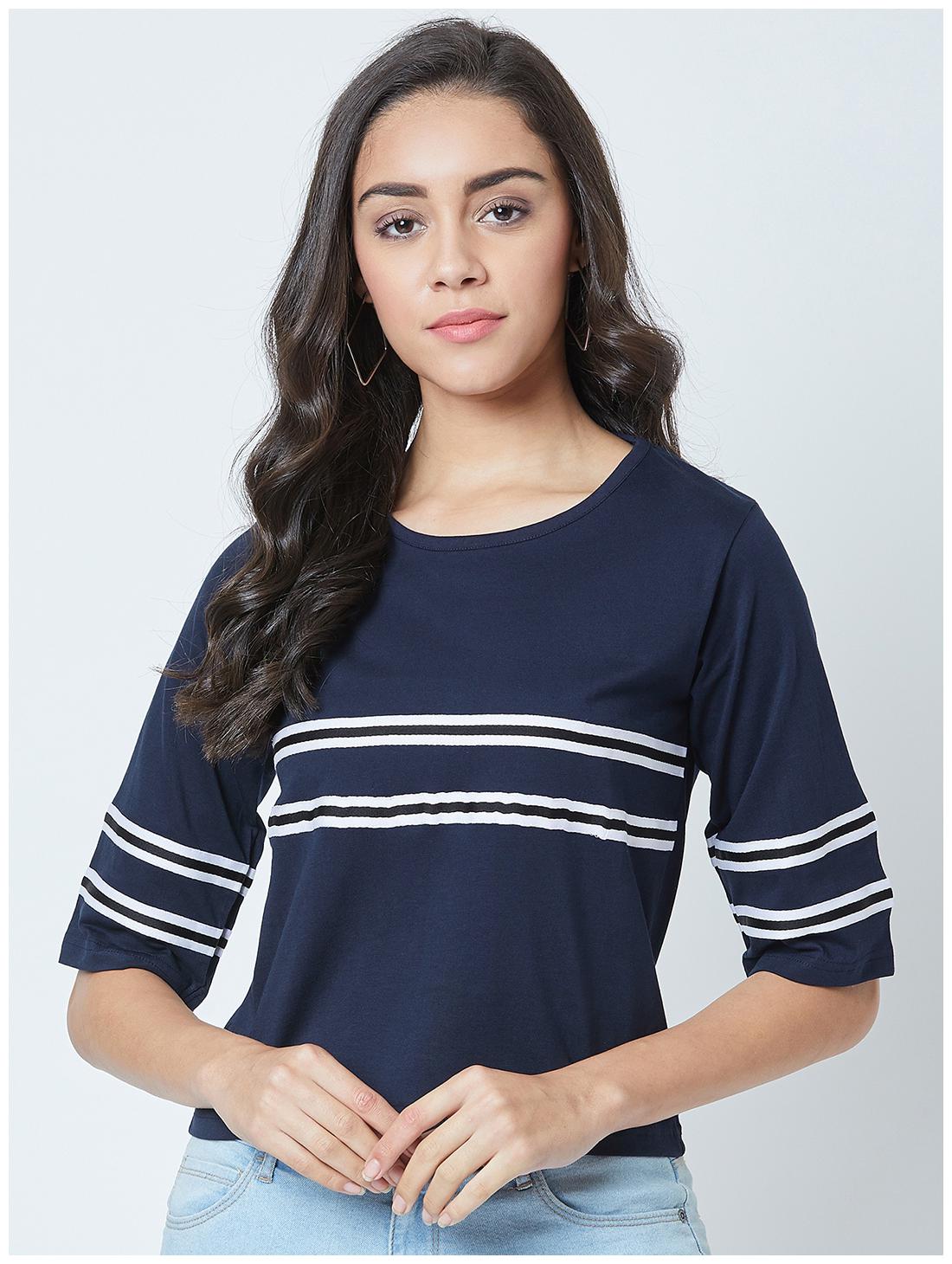 

The Dry State Women Navy Blue Color Striped T shirt