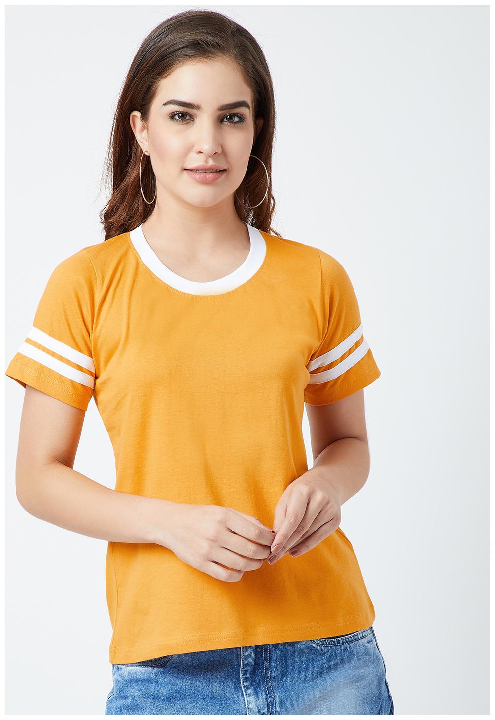 

THE DRY STATE Women Yellow Regular fit Round neck Cotton T shirt