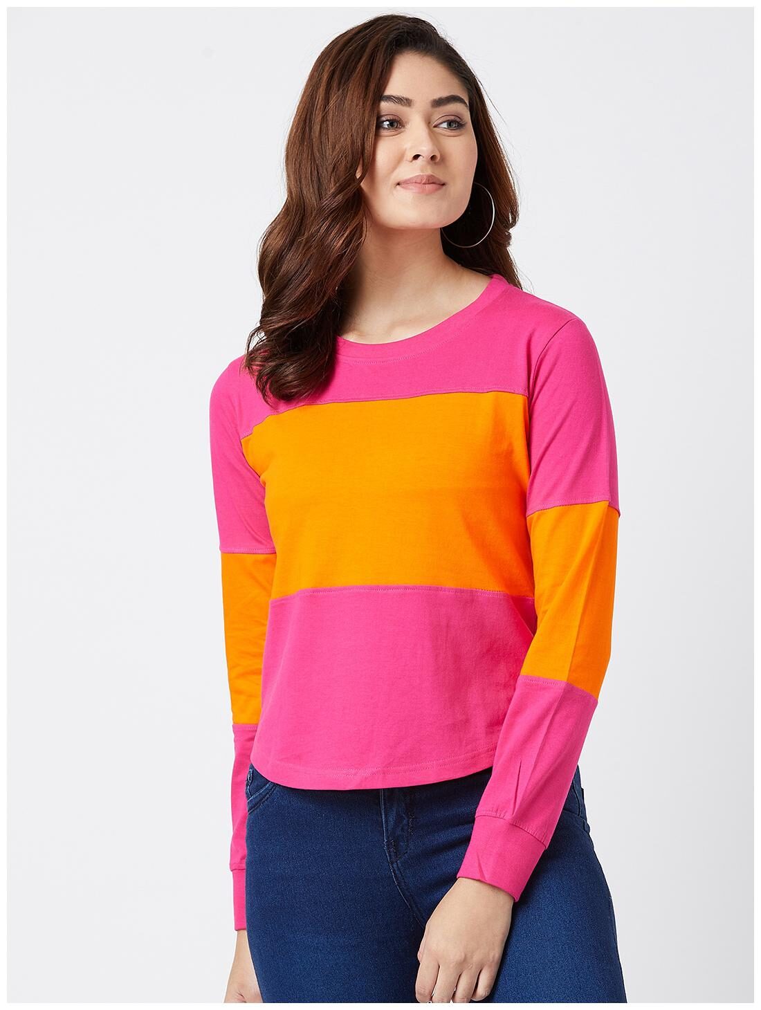 

THE DRY STATE Women Orange Pink Slim fit Round neck Cotton T shirt