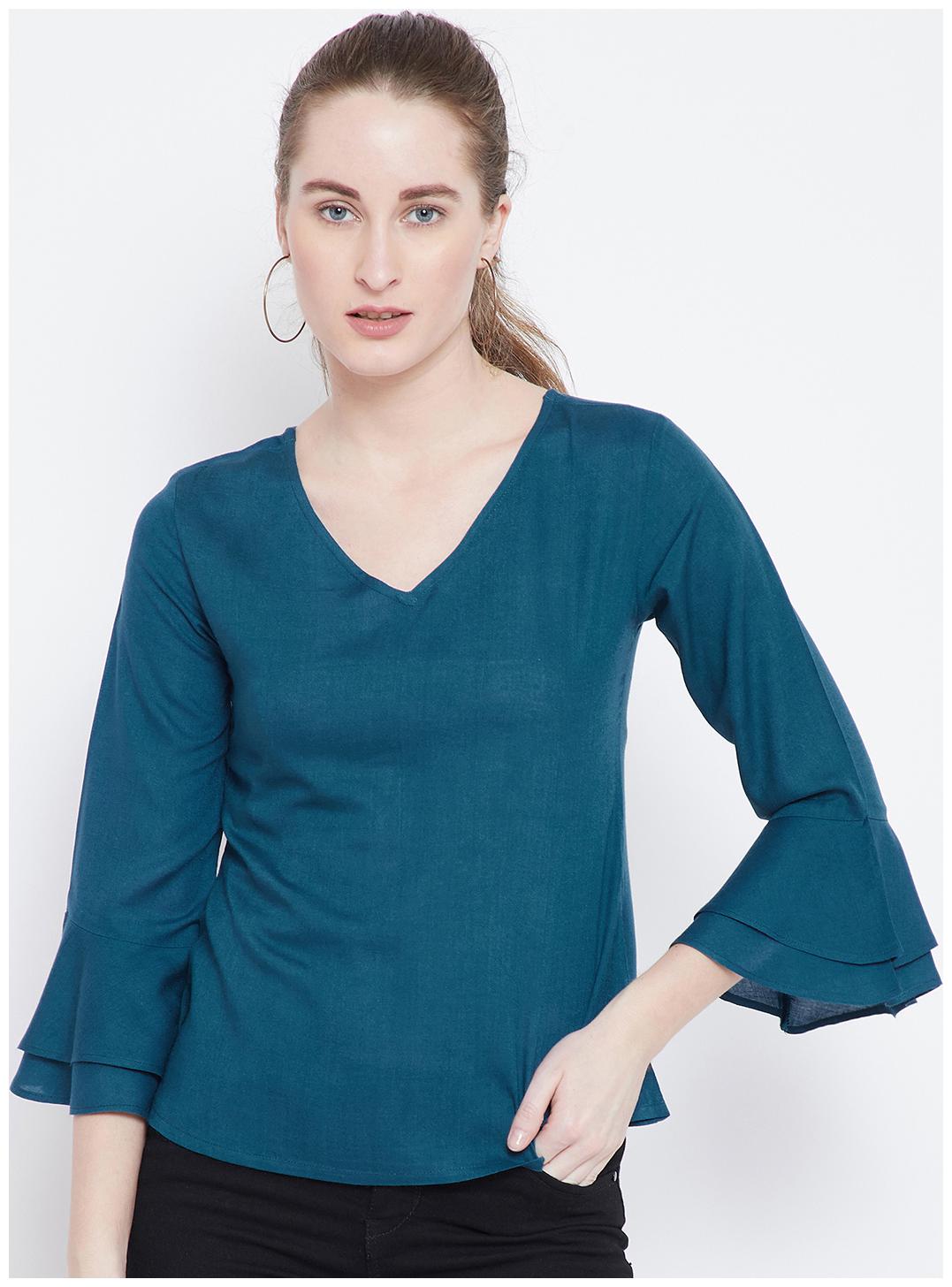 

THE DRY STATE Women Solid Regular top - Blue