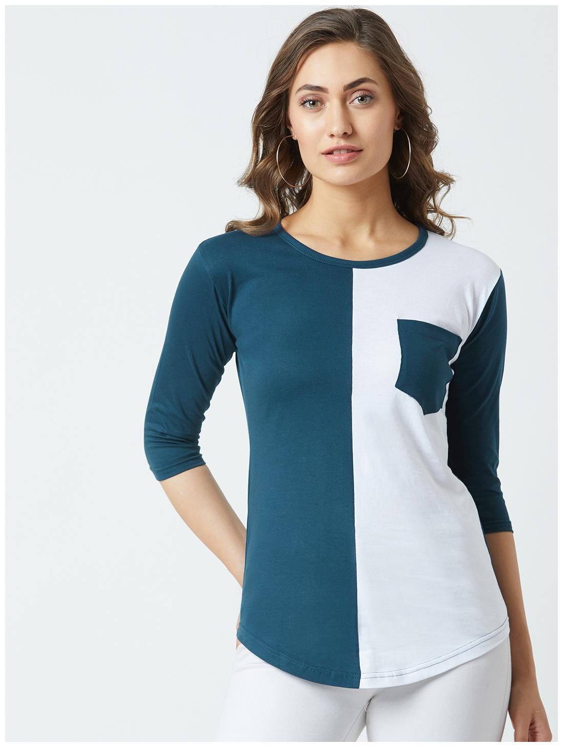 

THE DRY STATE Women Turquoise Slim fit Round neck Cotton Knitted T shirt