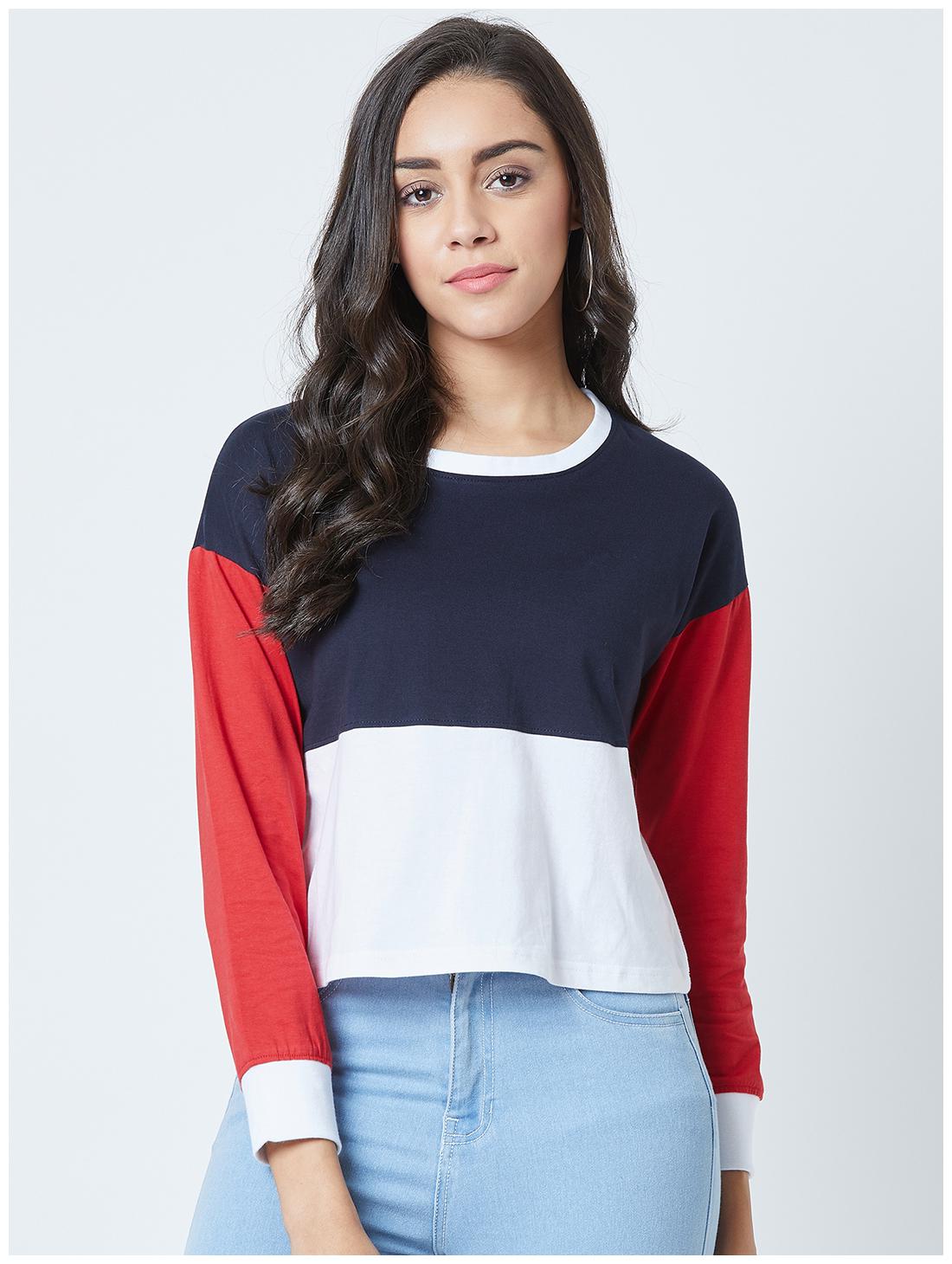 

The Dry State Women Navy Color Block Full Sleeve T shirt