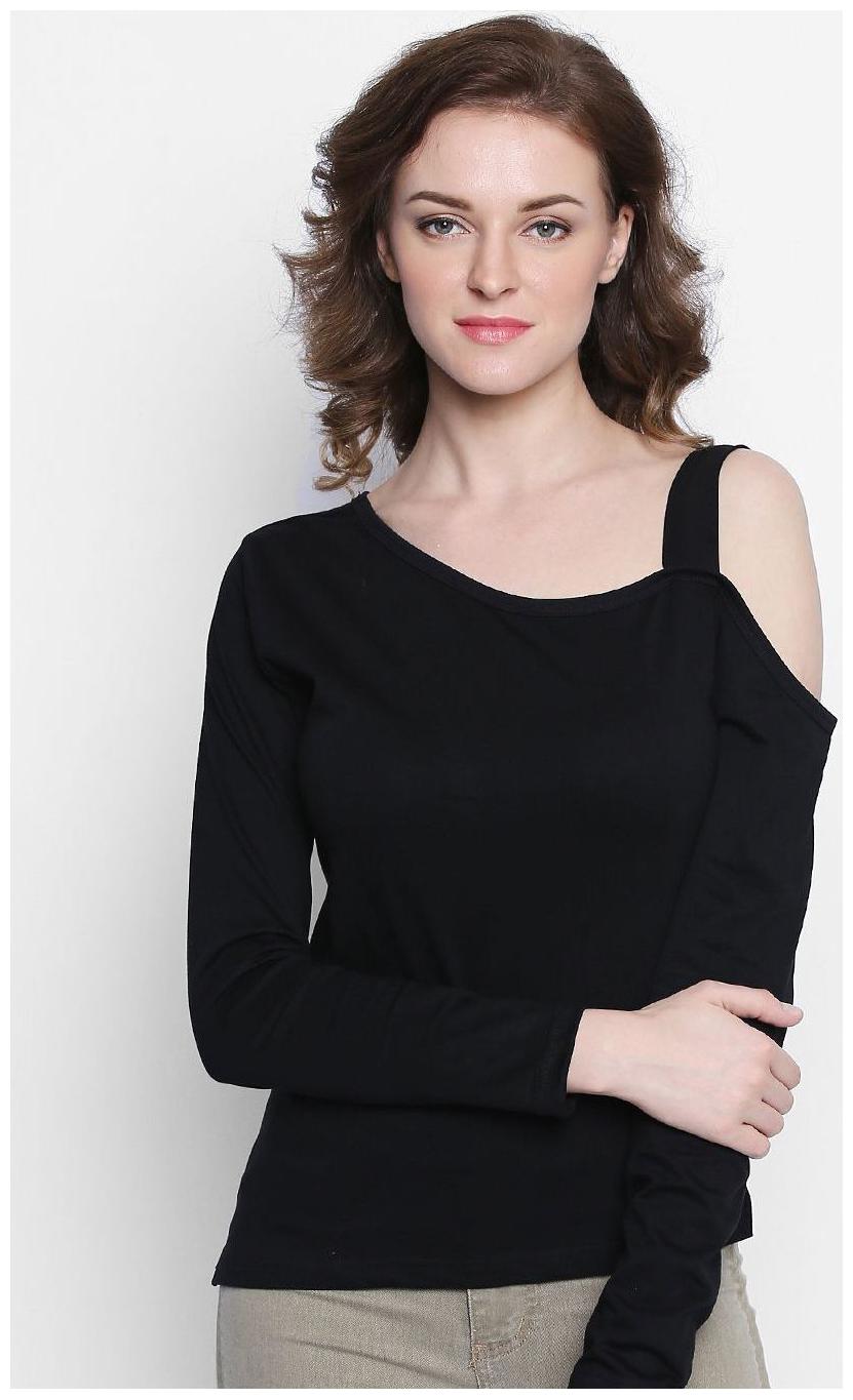 

The Dry State One Side Cold Shoulder Black Solid Top