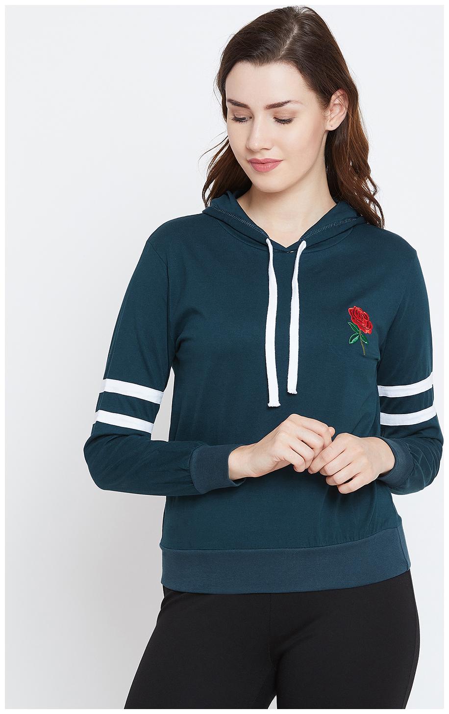 

THE DRY STATE Women Self Design Hoodie - Green
