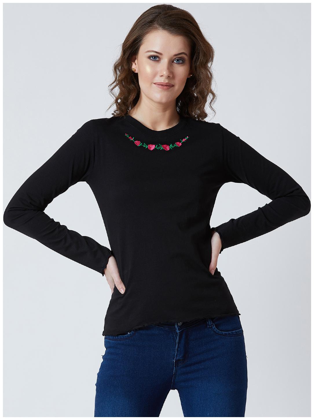 

THE DRY STATE Women Embroidered Regular top - Black