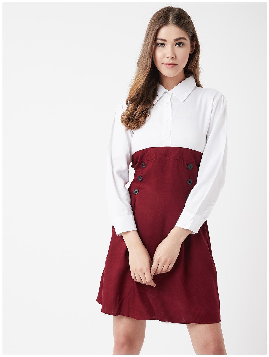 

THE DRY STATE Maroon Colorblocked Shirt dress
