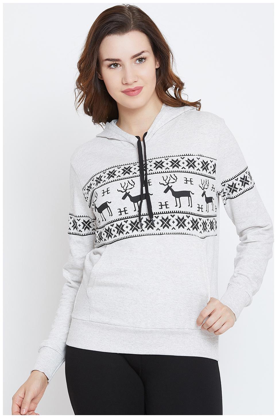 

THE DRY STATE Women Self Design Hoodie - White