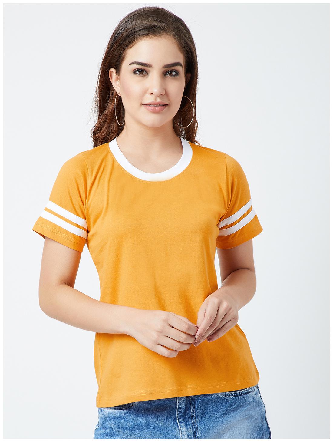 

THE DRY STATE Women Yellow Slim fit Round neck Cotton T shirt