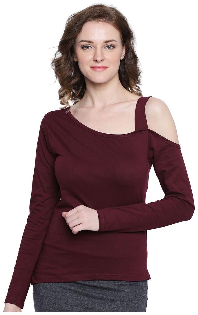 

The Dry State One Side Cold Shoulder Maroon Solid Top
