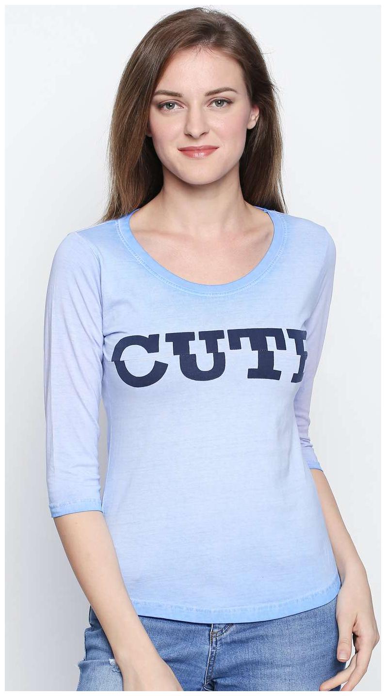 

THE DRY STATE Women Blue Regular fit Polo neck Cotton T shirt