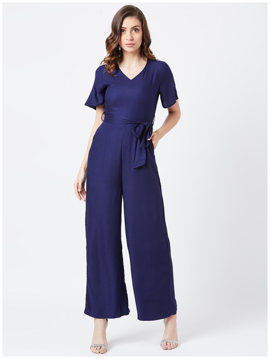 

The Dry State Women Rayon Navy Blue Color Solid Jumpsuit