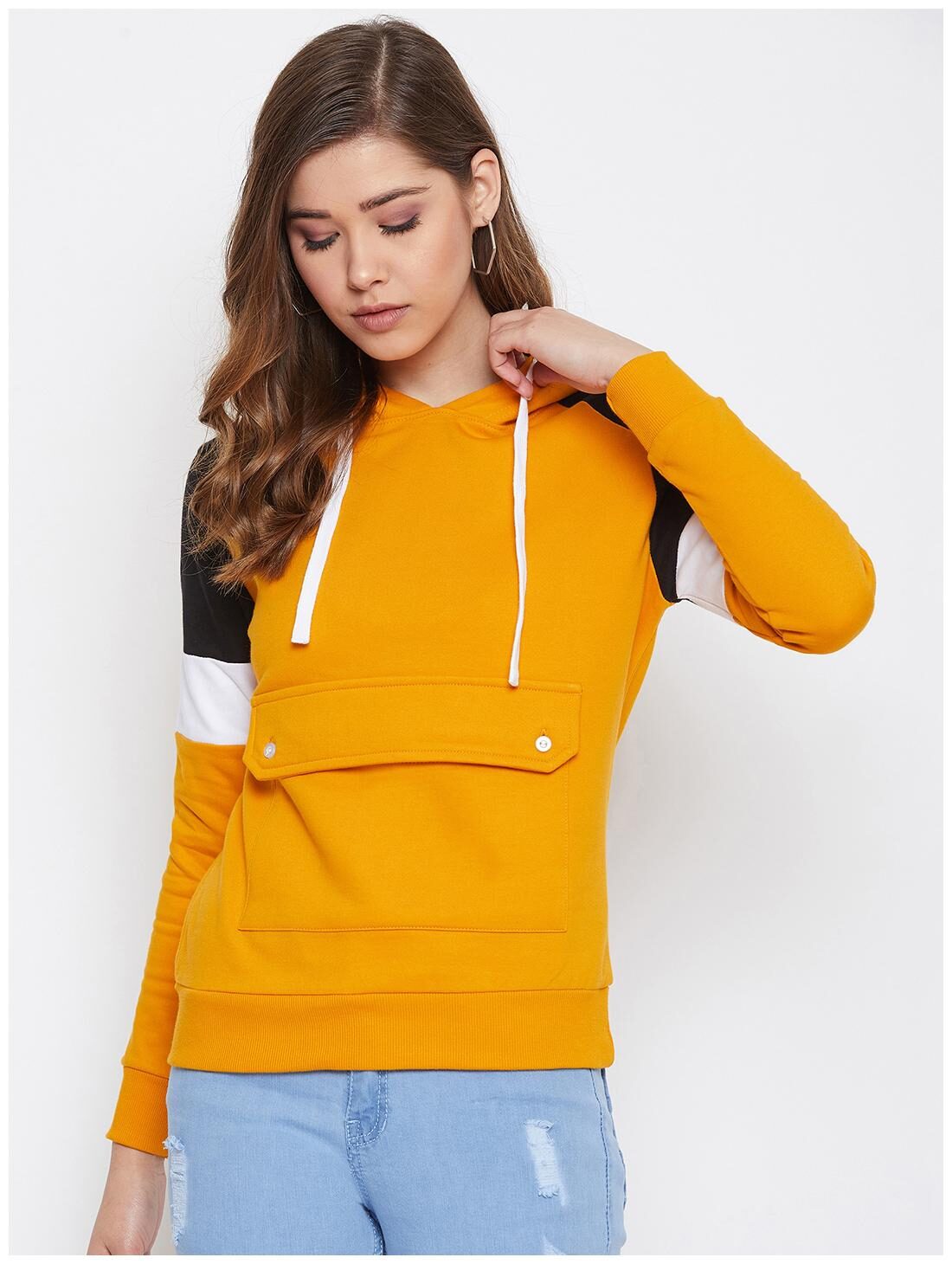 

THE DRY STATE Women Solid Hoodie - Mustard