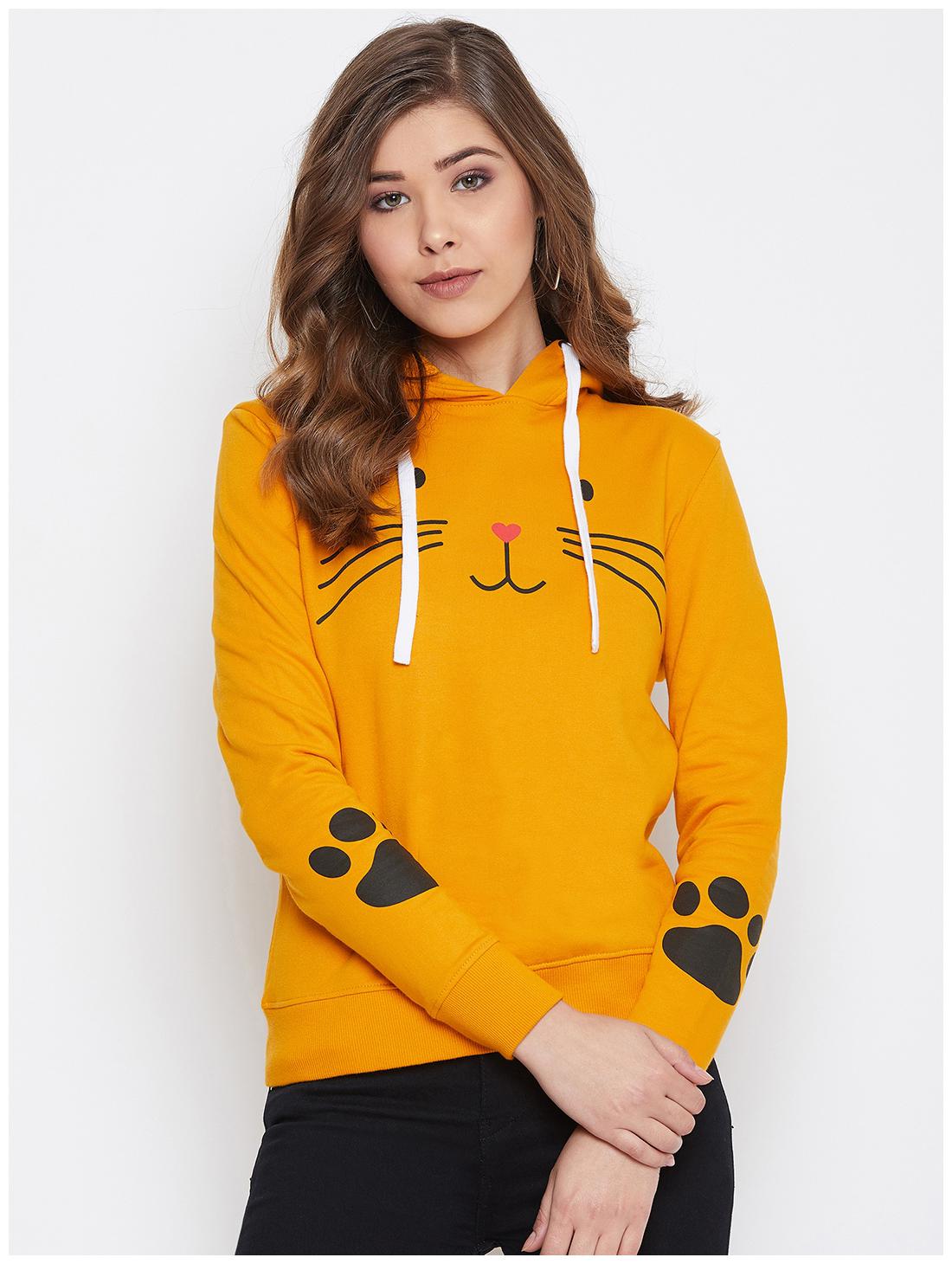 

THE DRY STATE Women Printed Hoodie - Mustard