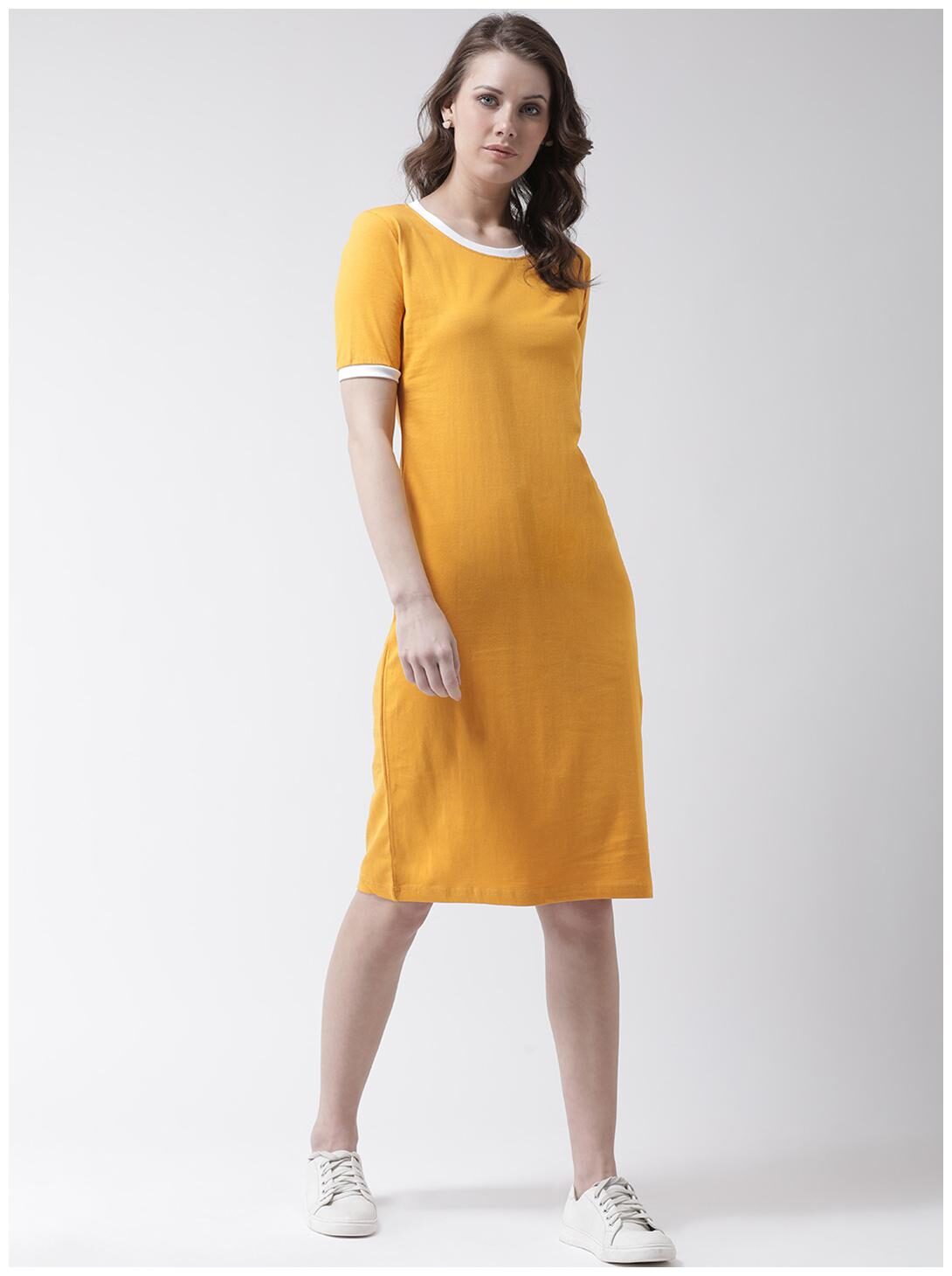 

THE DRY STATE Yellow Solid Bodycon dress