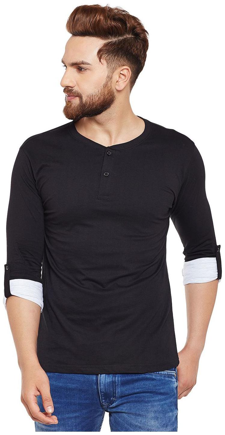 

THE DRY STATE Men Black Slim fit Cotton Henley neck T-Shirt - Pack Of 1