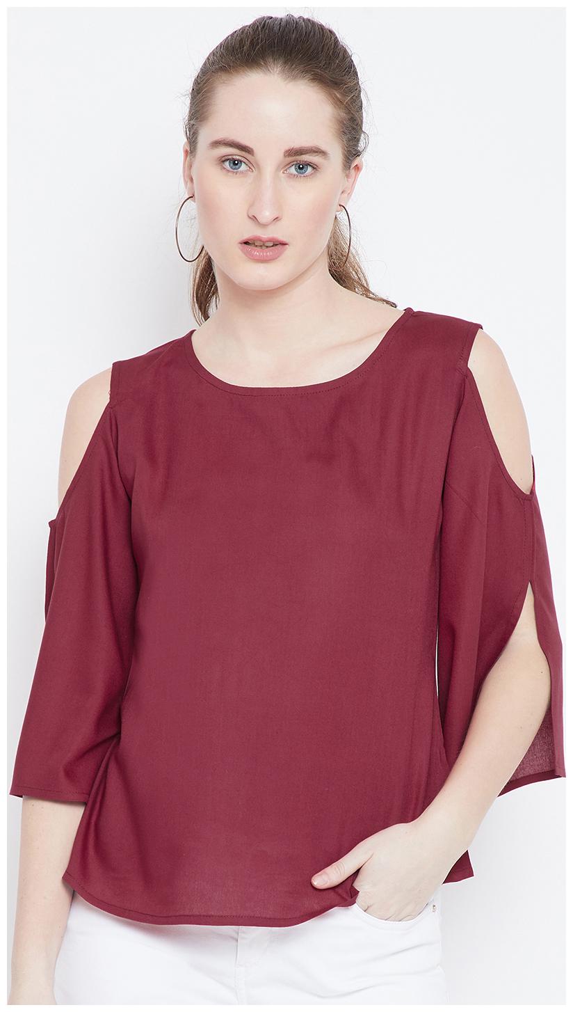 

THE DRY STATE Women Solid Regular top - Maroon