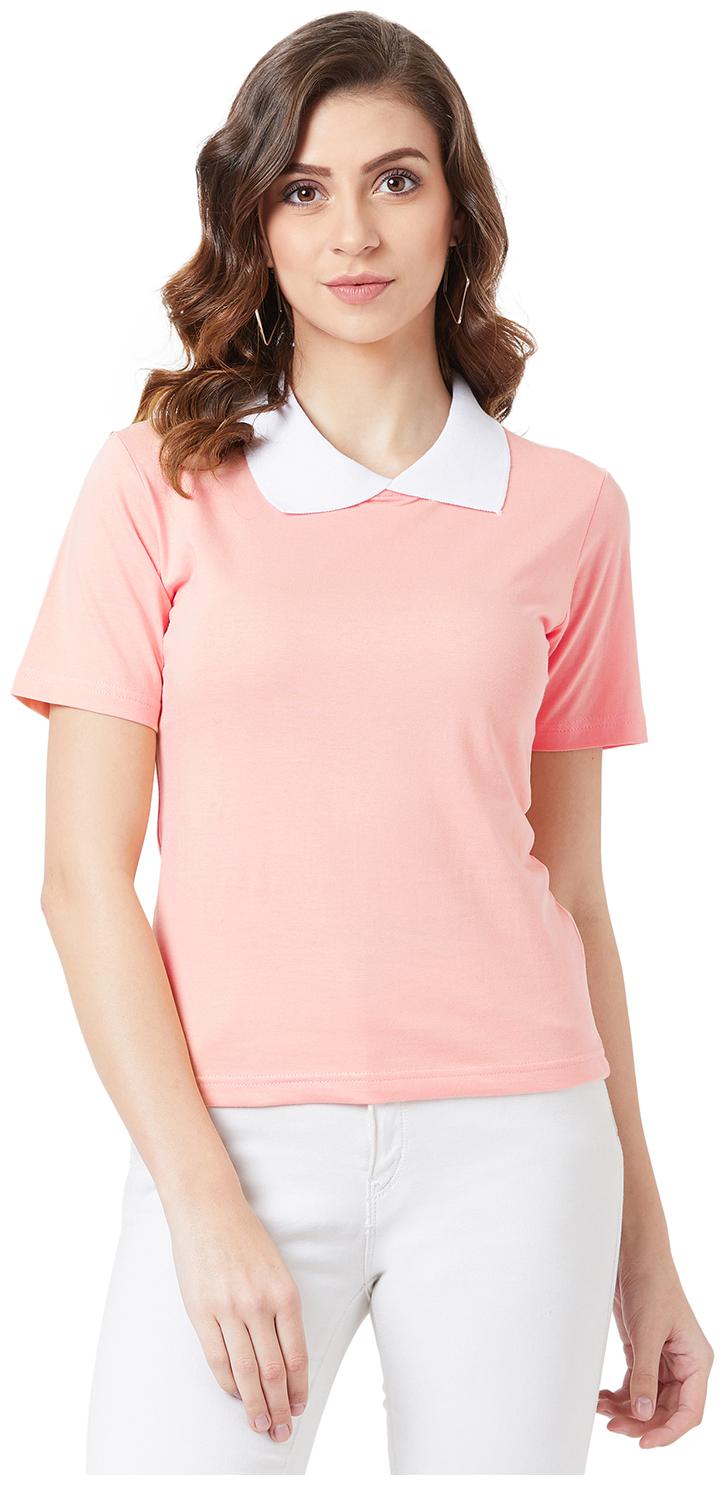 

THE DRY STATE Women Pink Slim fit Classic collar Cotton Knitted T shirt