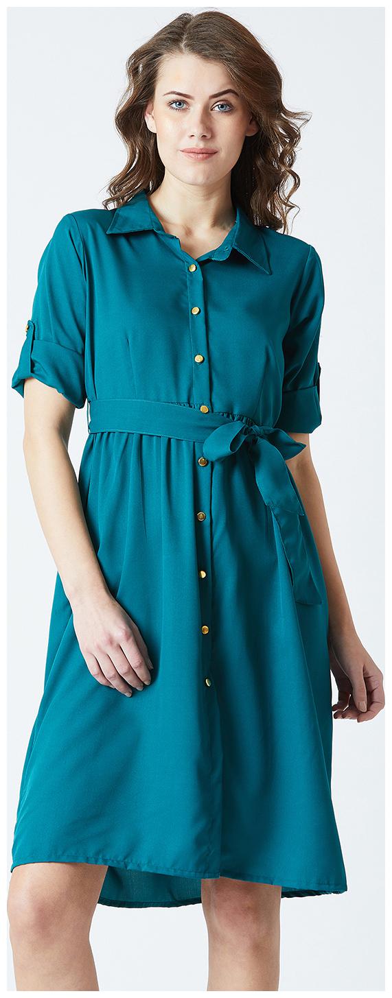 

THE DRY STATE Green Solid Shirt dress
