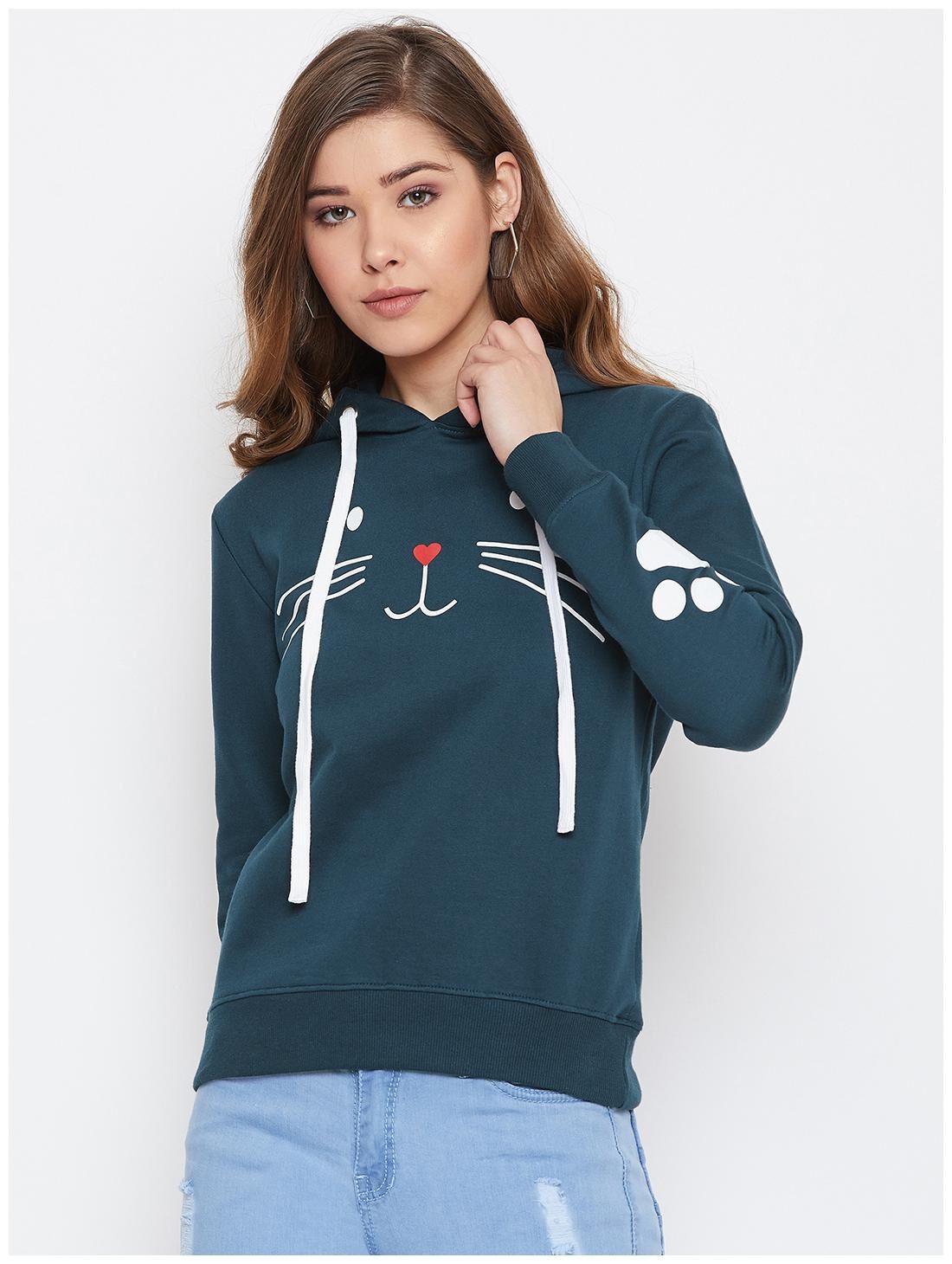 

THE DRY STATE Women Solid Hoodie - Dark Green