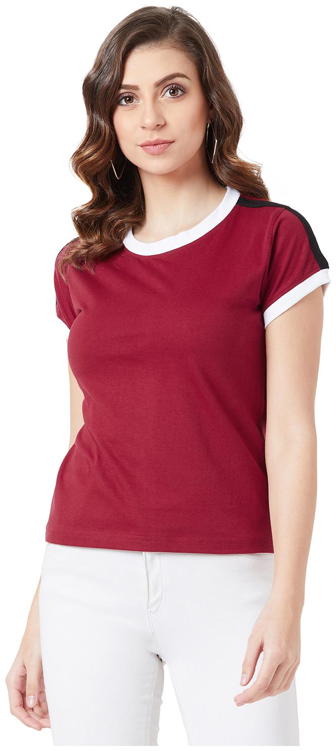 

THE DRY STATE Women Red Slim fit Round neck Cotton Knitted T shirt