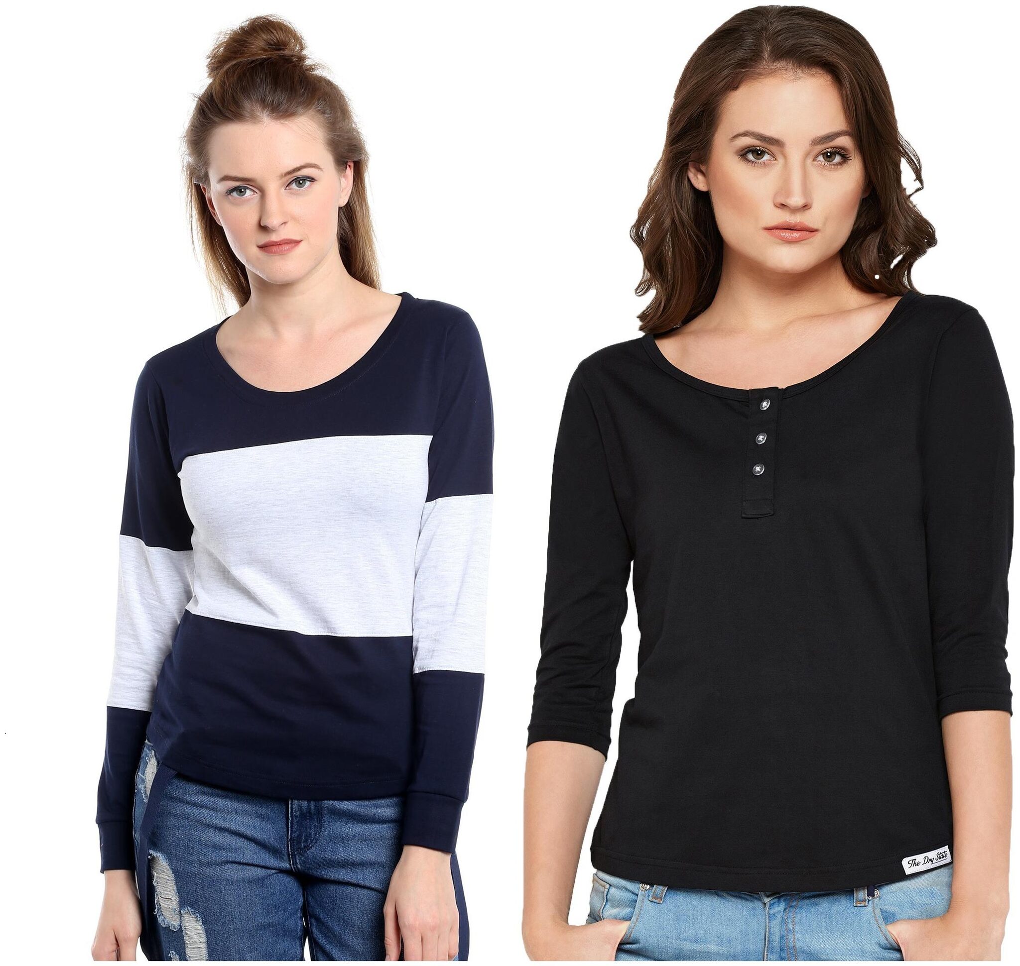 

THE DRY STATE Women Multi Slim fit Round neck Henley neck Cotton T shirt