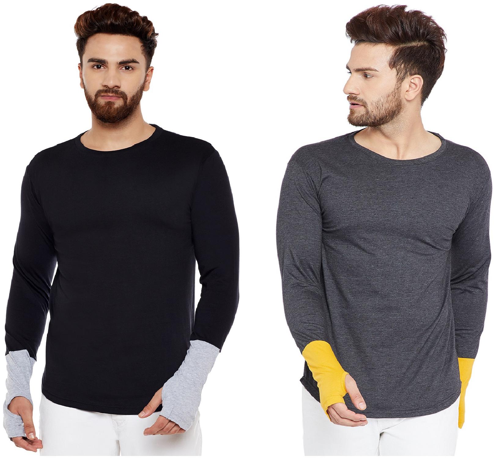 

The Dry State Men s Round Neck Full Sleeve Solid Black Grey T-Shirt