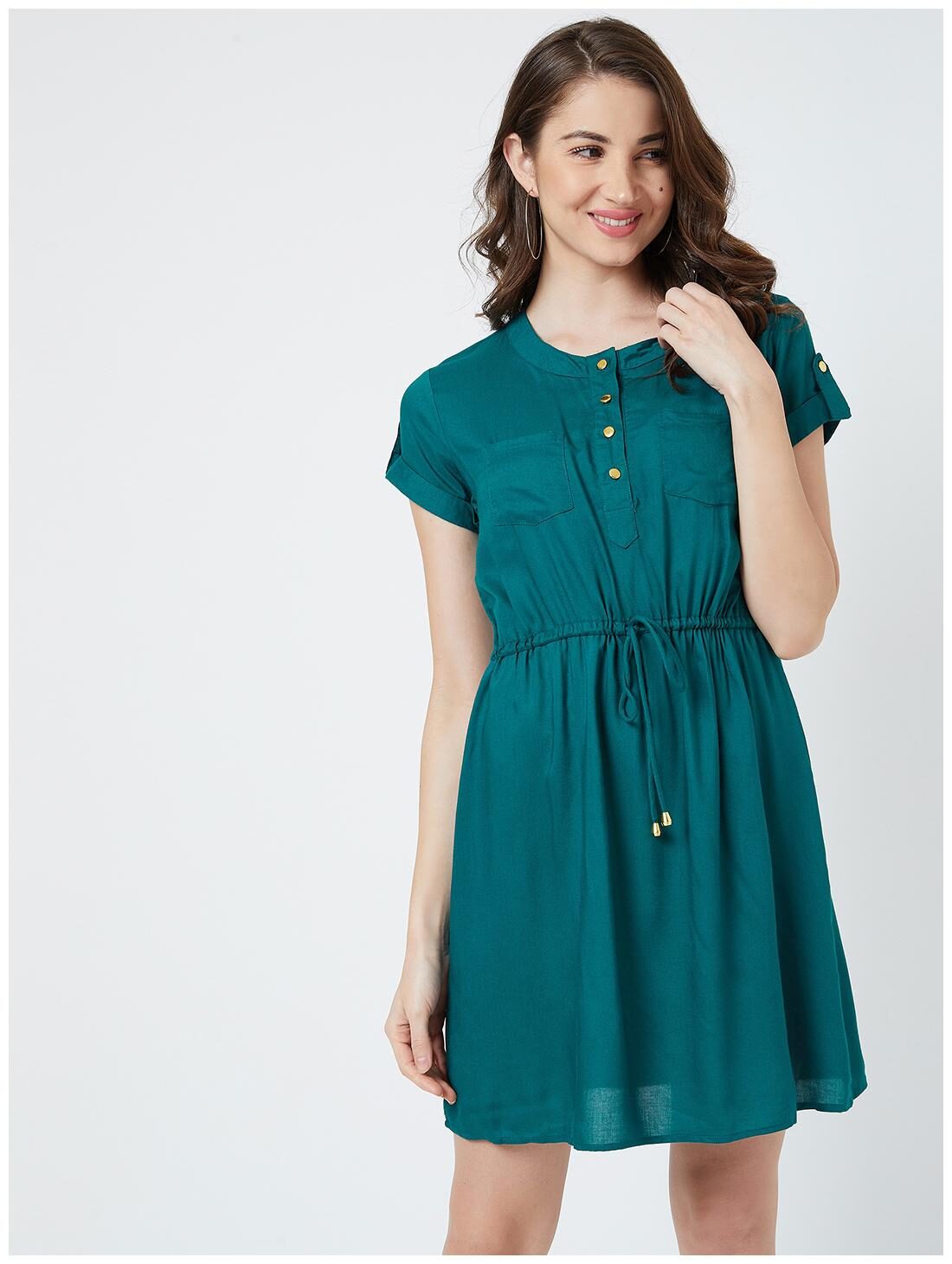 

THE DRY STATE Green Solid Empire dress