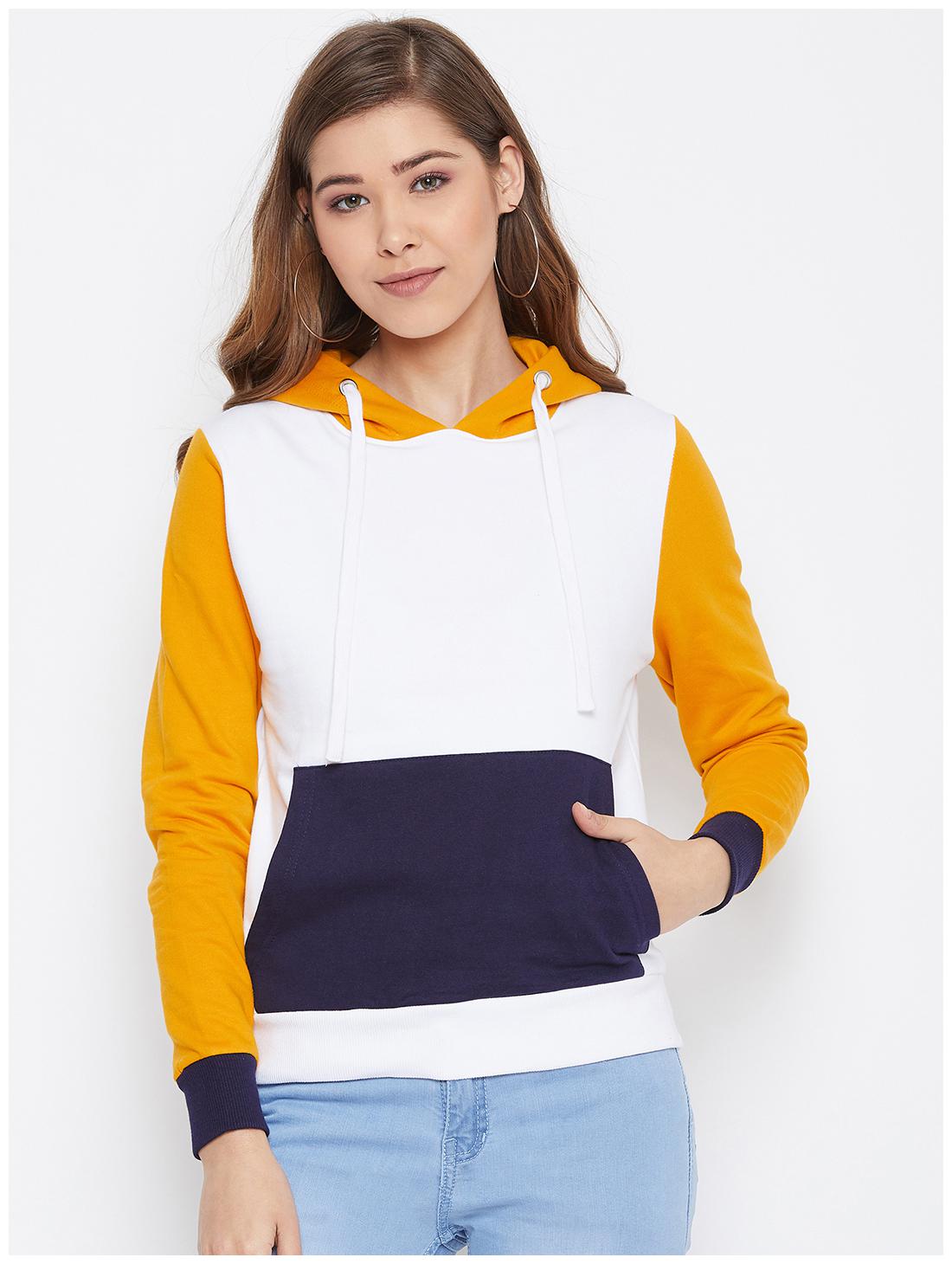 

THE DRY STATE Women Colourblocked Hoodie - White Mustard