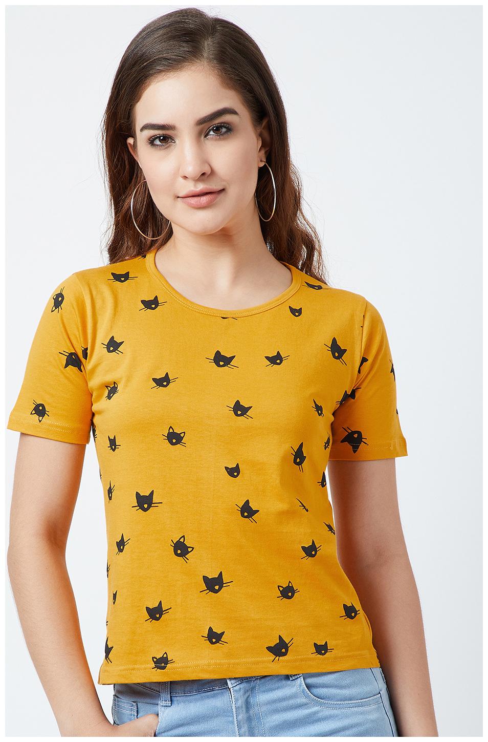 

THE DRY STATE Women Yellow Slim fit Round neck Cotton T shirt