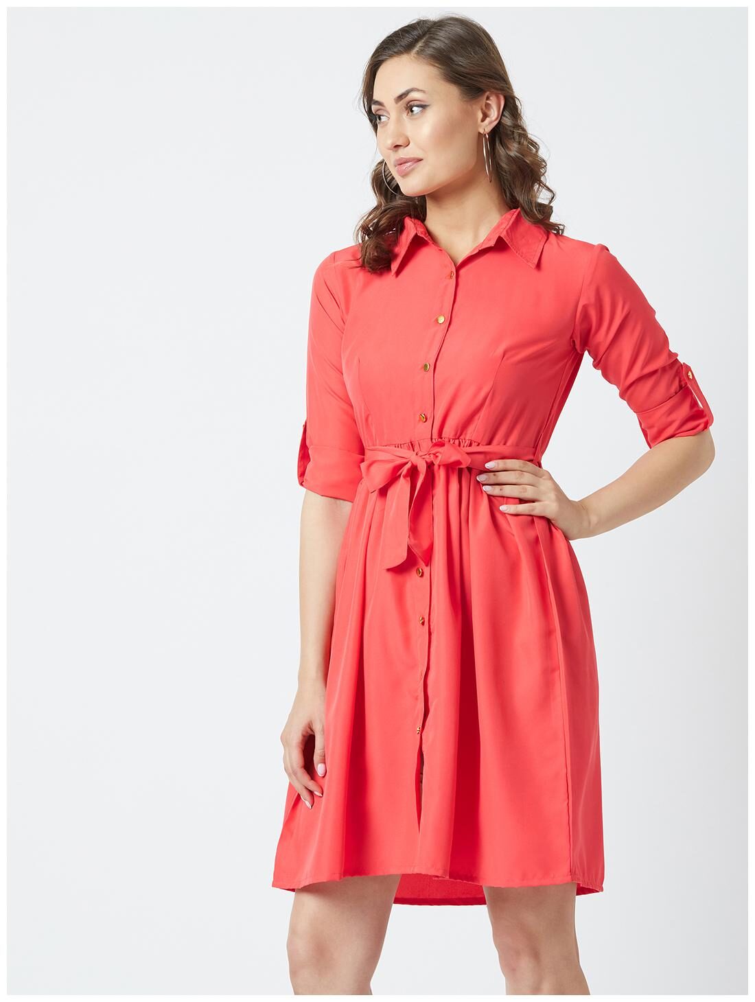 

THE DRY STATE Pink Solid Shirt dress