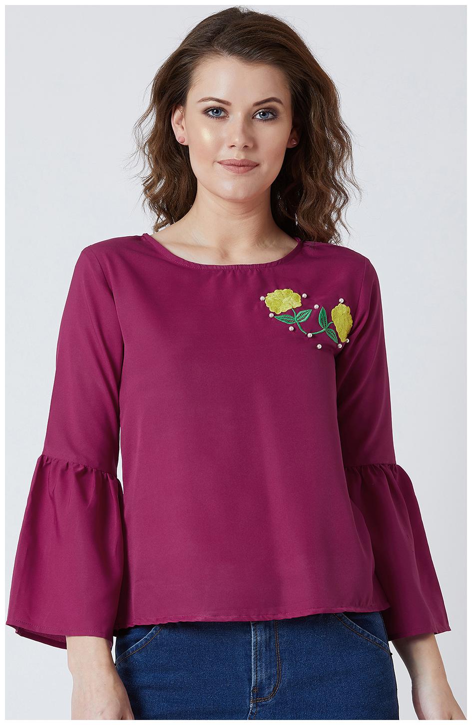 

THE DRY STATE Women Self design Regular top - Maroon