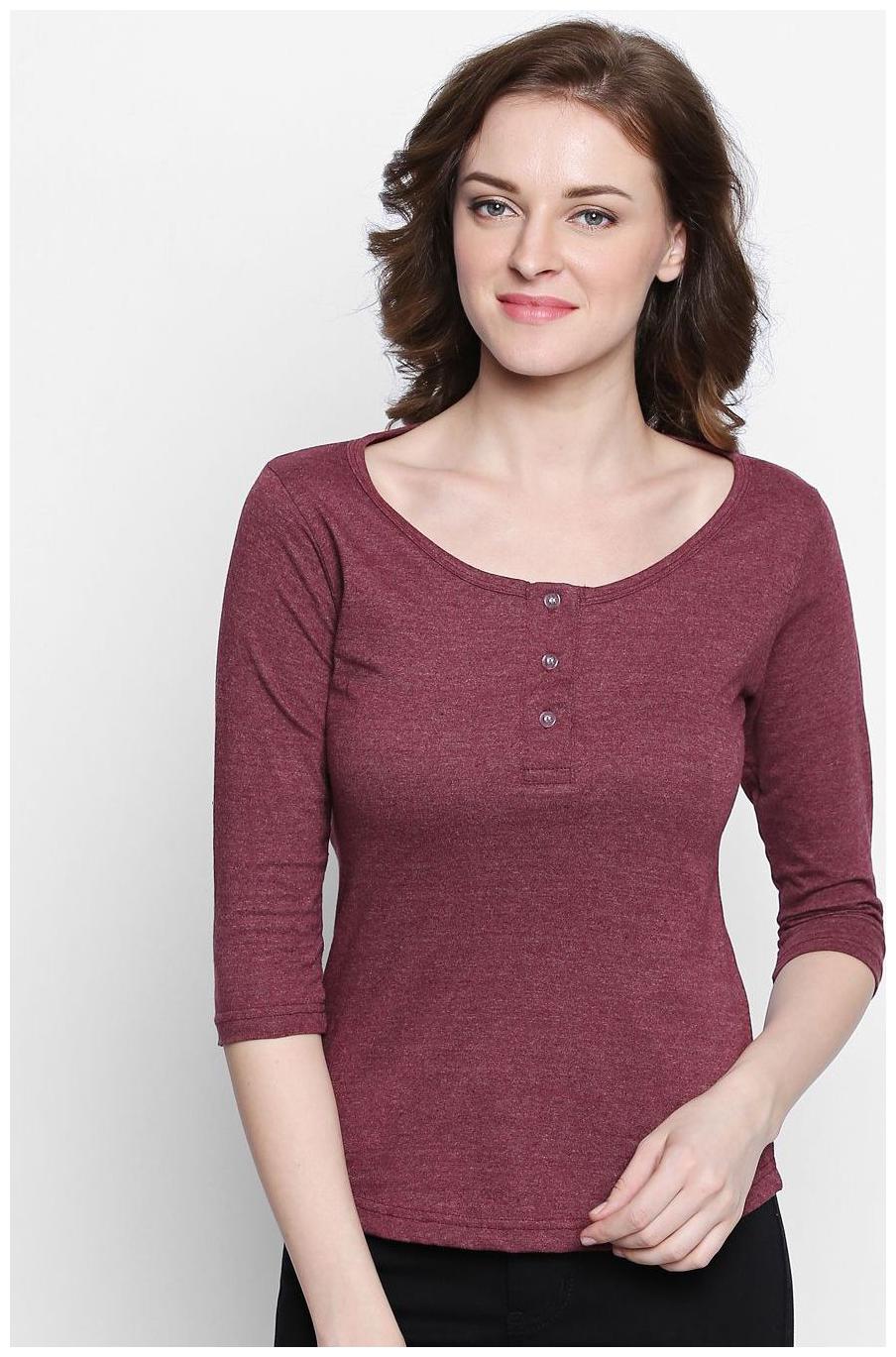 

THE DRY STATE Women Maroon Regular fit Round neck Cotton T shirt