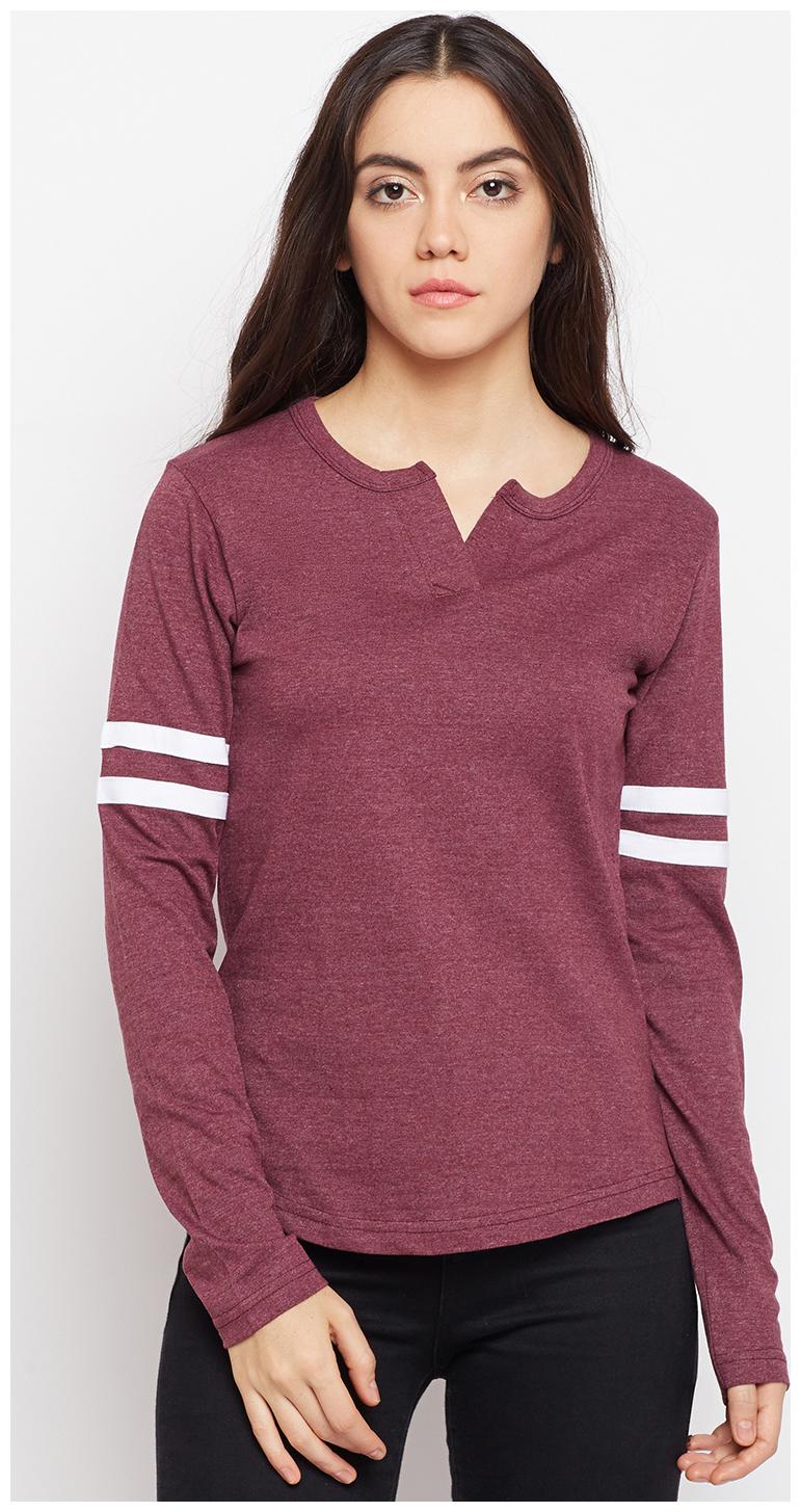 

THE DRY STATE Women Maroon Slim fit V neck Cotton T shirt